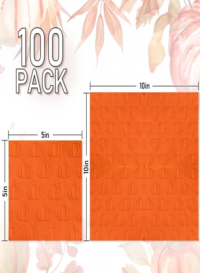 Whaline 100Pcs Thanksgiving Fall Cocktail Napkins 3D Embossed Pumpkin Disposable Napkins Orange Pumpkin Paper Beverage Napkin for Autumn Harvest Party Tableware Decor - Image 2
